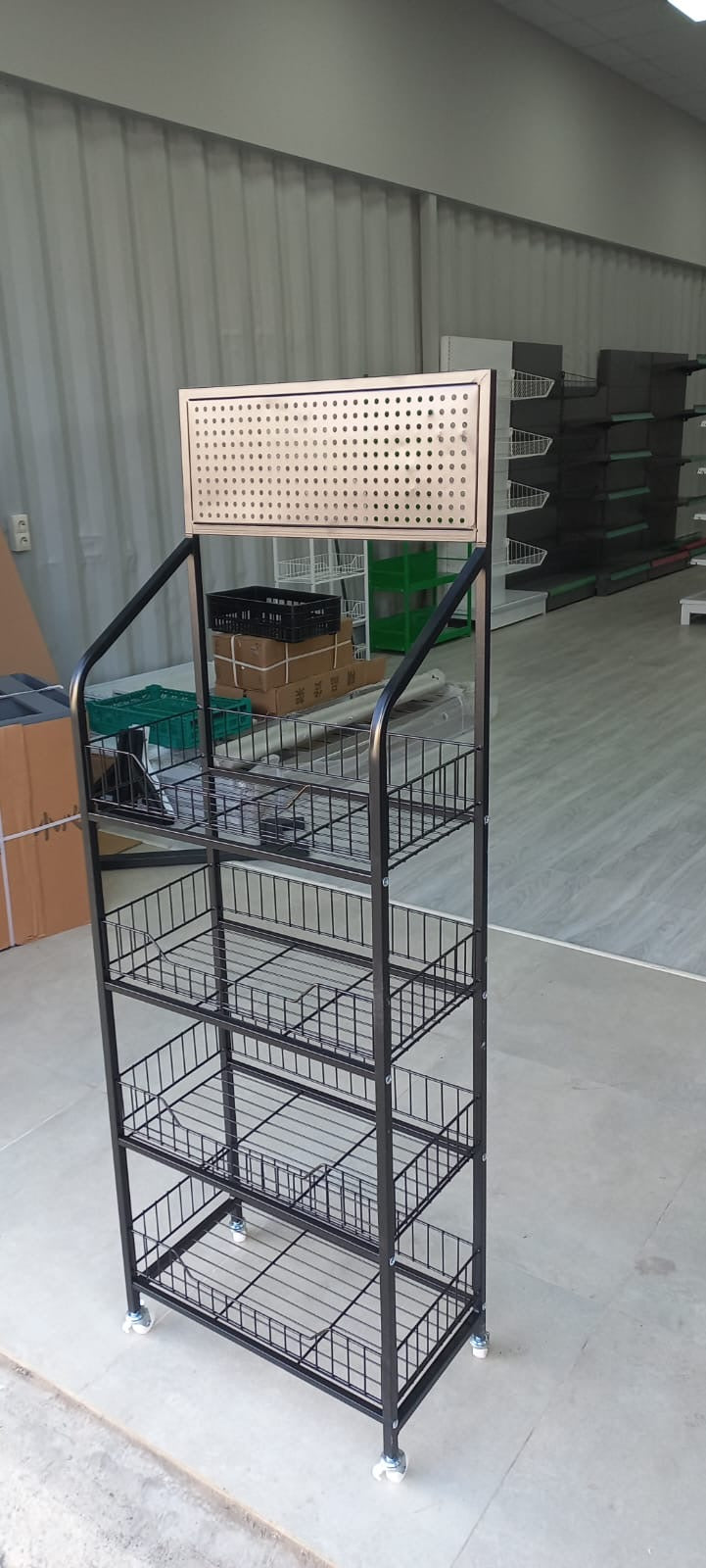 Storage show shelf with 4 wire busket and wheels