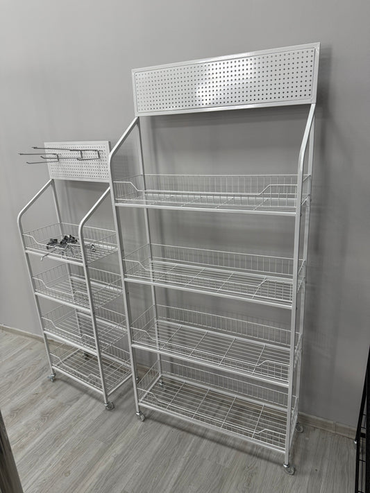 Storage show shelf with 4 wire busket and wheels