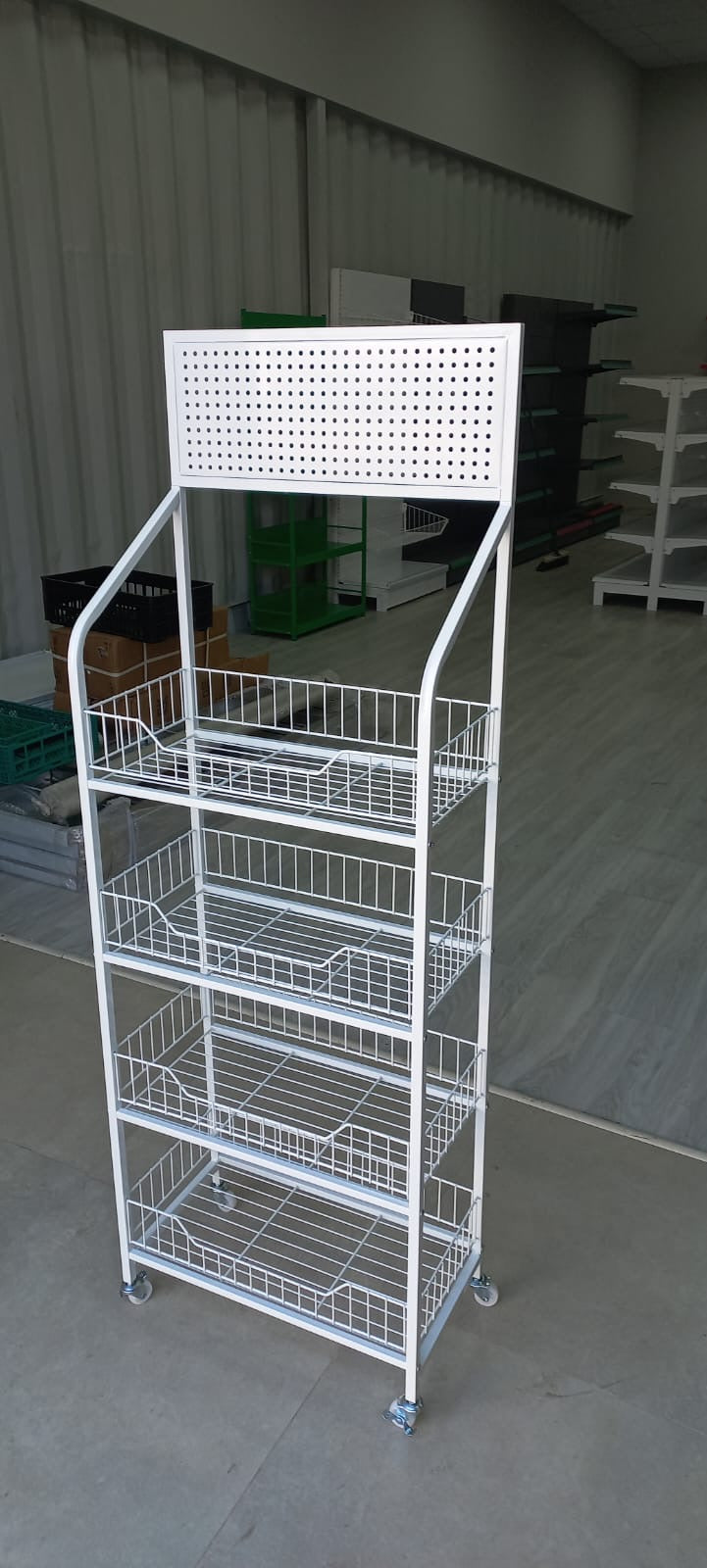 Storage show shelf with 4 wire busket and wheels